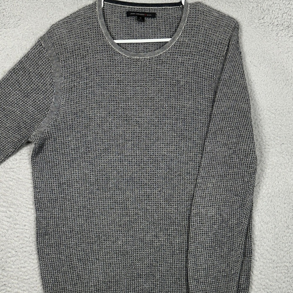 John Varvatos USA Sweater Mens Medium Waffle Knit Gray Long Sleeve Crewneck EUC